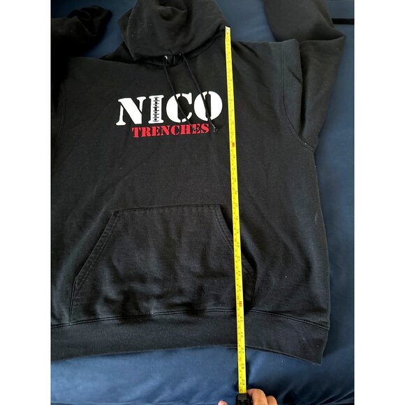 Champion XL Black Hoodie With "Nico Trenches" Print Drawstring Hood & Front Pock - Picture 7 of 7